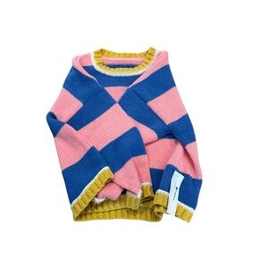 Striped Pink and Blue Sweater with Yellow Accents